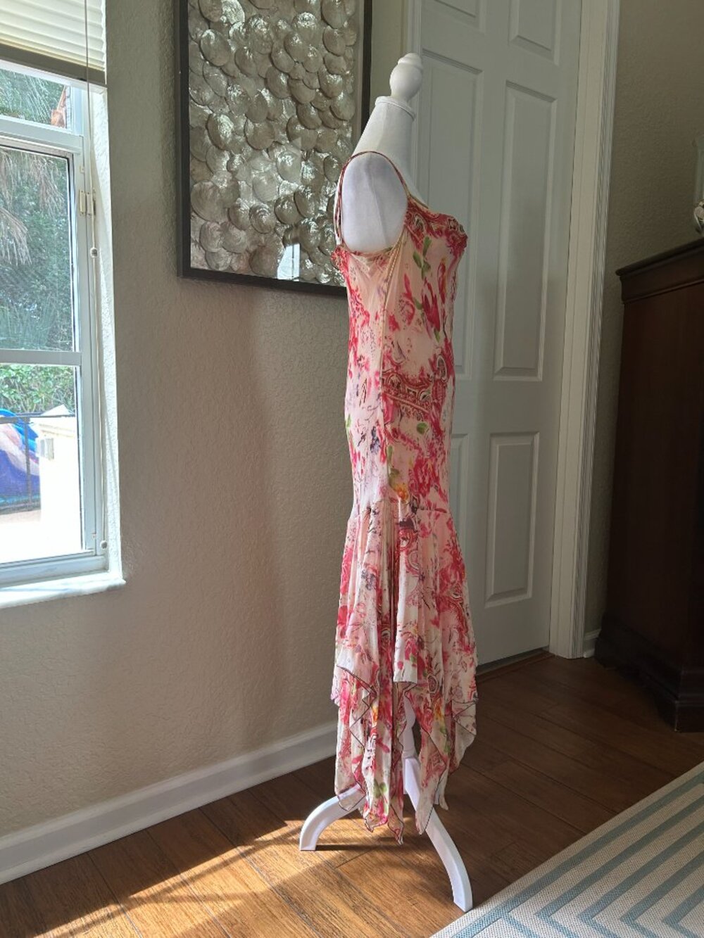 Vintage Lapis Silk Pink Floral Slip Dress - Picture 5 of 7